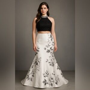 Sequin Hearts Black and White formal two-piece size 1